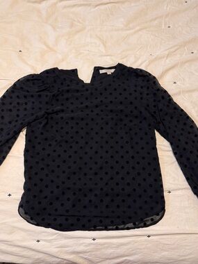 LOFT Black Polka Dot Long-Sleeve Blouse